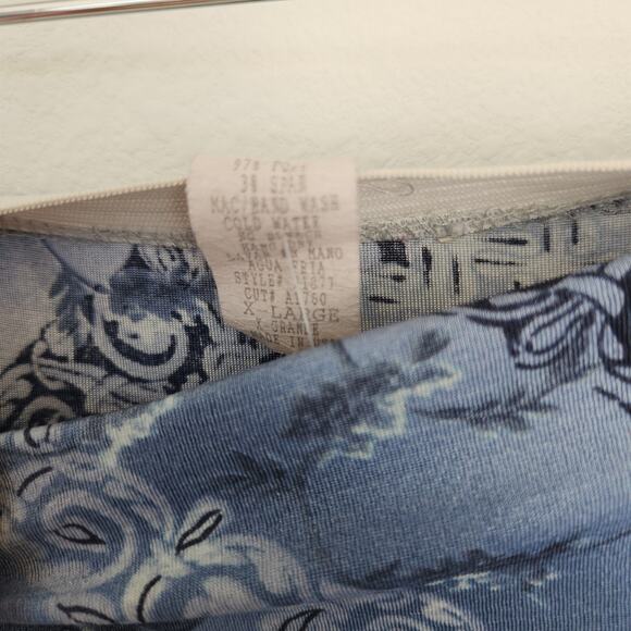 Vintage 90s Blue Floral Striped Maxi Skirt Pull On Side Hem Split M - Picture 8 of 13